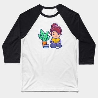 Cute girl reading book cartoon Baseball T-Shirt